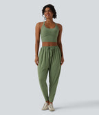Backless Twisted Adjustable Buckle Skinny Cropped Heathered Casual Tank Top — Light Green Floral Yarn — view 7