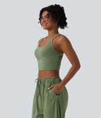 Backless Twisted Adjustable Buckle Skinny Cropped Heathered Casual Tank Top — Light Green Floral Yarn — view 3