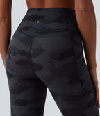 Camo Print High Waisted Tummy Control Running Leggings with Pockets — Midnight Shadow Camo — view 5