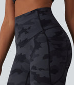 Camo Print High Waisted Tummy Control Running Leggings with Pockets — Midnight Shadow Camo — view 4
