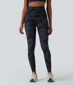 Camo Print High Waisted Tummy Control Running Leggings with Pockets — Midnight Shadow Camo — view 3