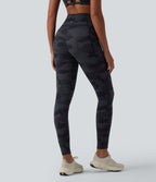 Camo Print High Waisted Tummy Control Running Leggings with Pockets — Midnight Shadow Camo — view 2