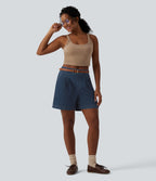 Mid Rise Denim Casual Bermuda Shorts with Pockets — Estate Blue Denim — view 6