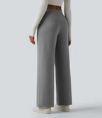 High Waisted Straight Leg Stripe Work Trousers with Pockets — Dusk Smoke Pinstripe — view 1