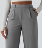 High Waisted Straight Leg Stripe Work Trousers with Pockets — Dusk Smoke Pinstripe — view 5
