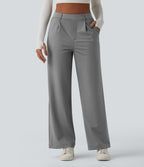 High Waisted Straight Leg Stripe Work Trousers with Pockets — Dusk Smoke Pinstripe — view 2