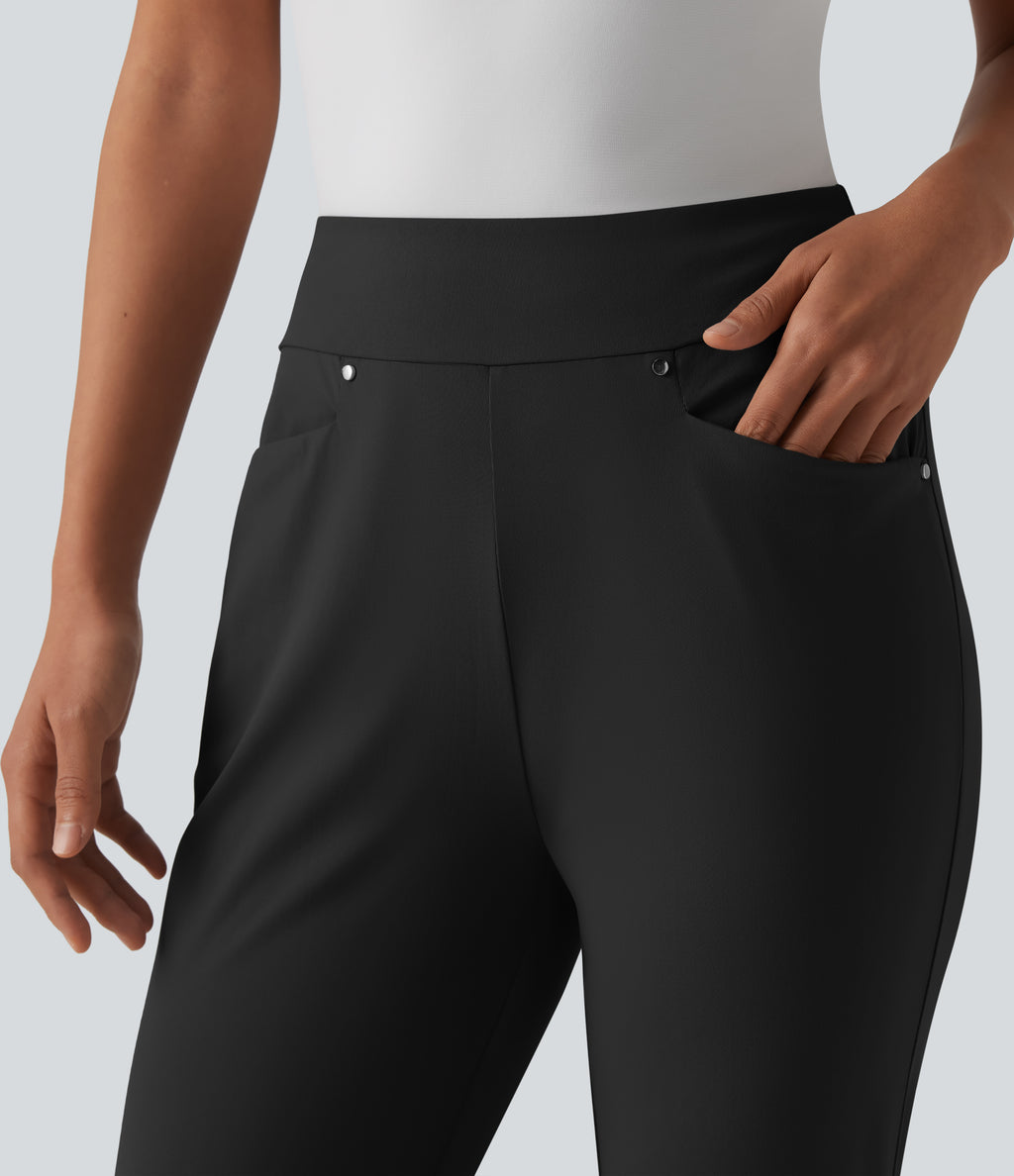 High Waisted Tapered Golf Trousers with Pockets — Black — view 6