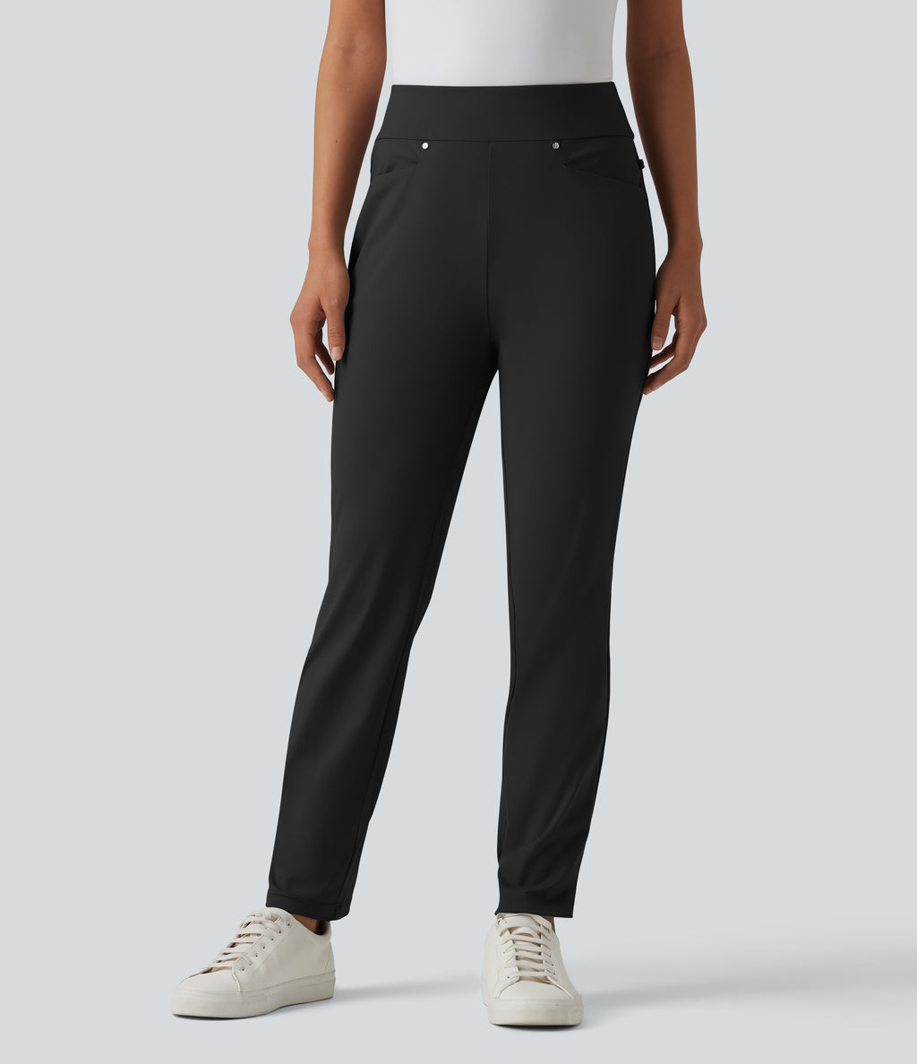 High Waisted Tapered Golf Trousers with Pockets — Black — view 3
