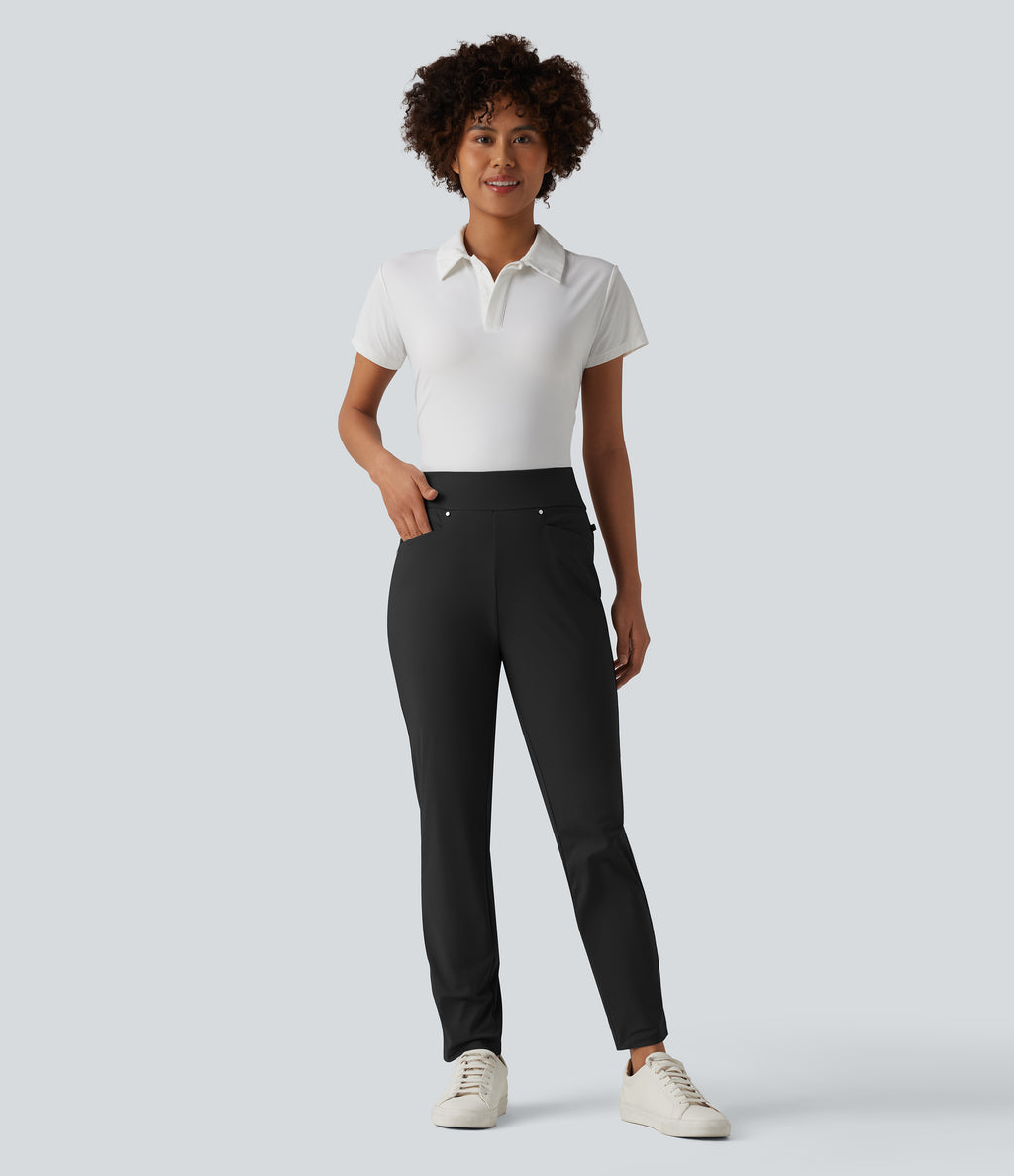 High Waisted Tapered Golf Trousers with Pockets — Black — view 7