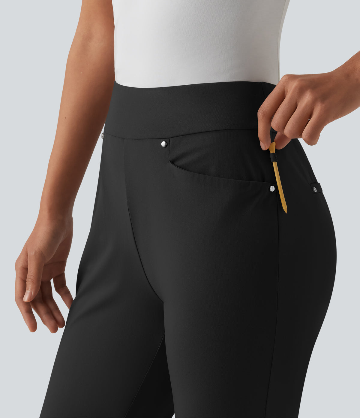 High Waisted Tapered Golf Trousers with Pockets — Black — view 4