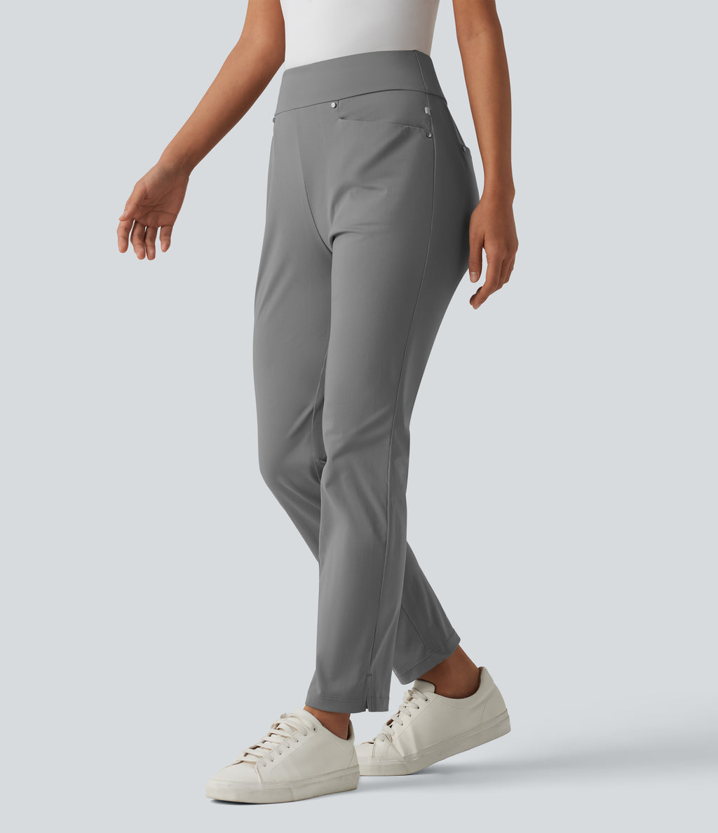 High Waisted Tapered Golf Trousers with Pockets — Mirage Gray — view 8