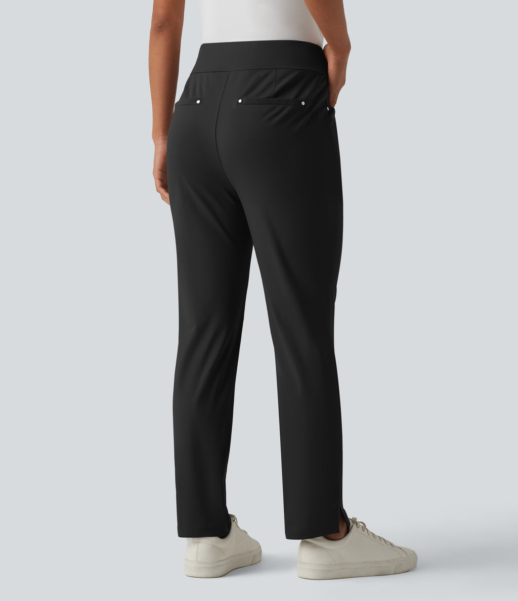 High Waisted Tapered Golf Trousers with Pockets — Black — view 2