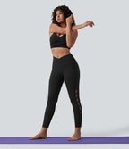 Crossover High Waisted Cut-out Yoga 7/8 Leggings with Pockets — Black — view 6