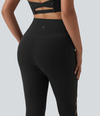 Crossover High Waisted Cut-out Yoga 7/8 Leggings with Pockets — Black — view 5