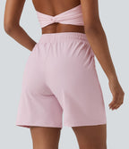 Airy High Waisted Drawstring InstantCool Yoga Bermuda Shorts with Pockets-UPF50+ — Chiffon White — view 2