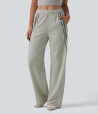 Mid Rise Inner Drawstring Wide Leg Color Block Casual Sweatpants with Pockets — Almond Cloud — view 3