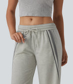 Mid Rise Inner Drawstring Wide Leg Color Block Casual Sweatpants with Pockets — Almond Cloud — view 6