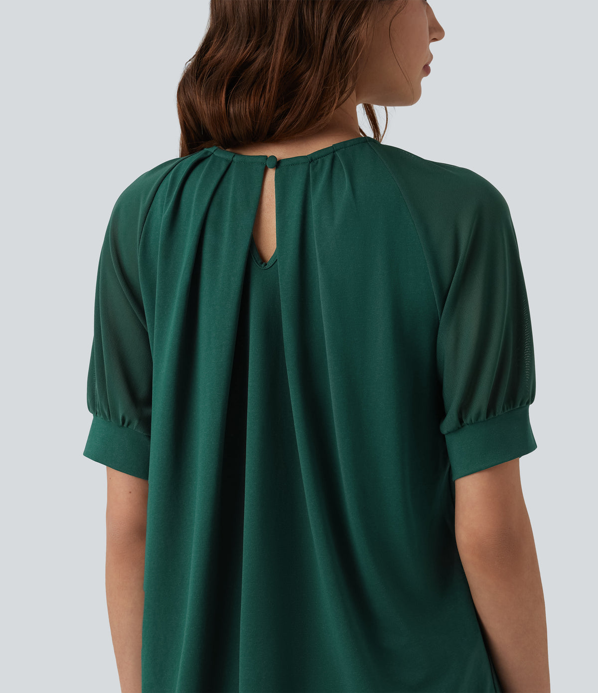 Round Neck Short Sleeve Casual Blouse-Front and Back Wearable — Evergreen — view 5