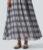 High Waisted Flowy Midi Casual Skirt with Pockets — Daylight Plaid — view 4