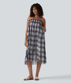 High Waisted Flowy Midi Casual Skirt with Pockets — Daylight Plaid — view 5