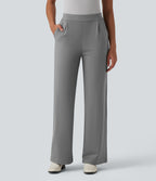 High Waisted Stripes Work Wide Leg Trousers with Pockets — Dusk Smoke Pinstripe — view 1
