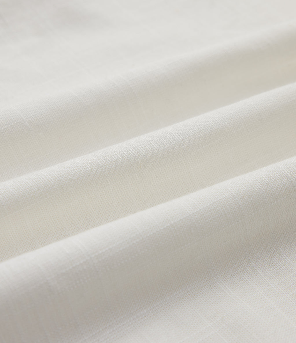 Collar Button Long Sleeve Curved Hem Casual Linen Shirt with Pockets — White — view 8
