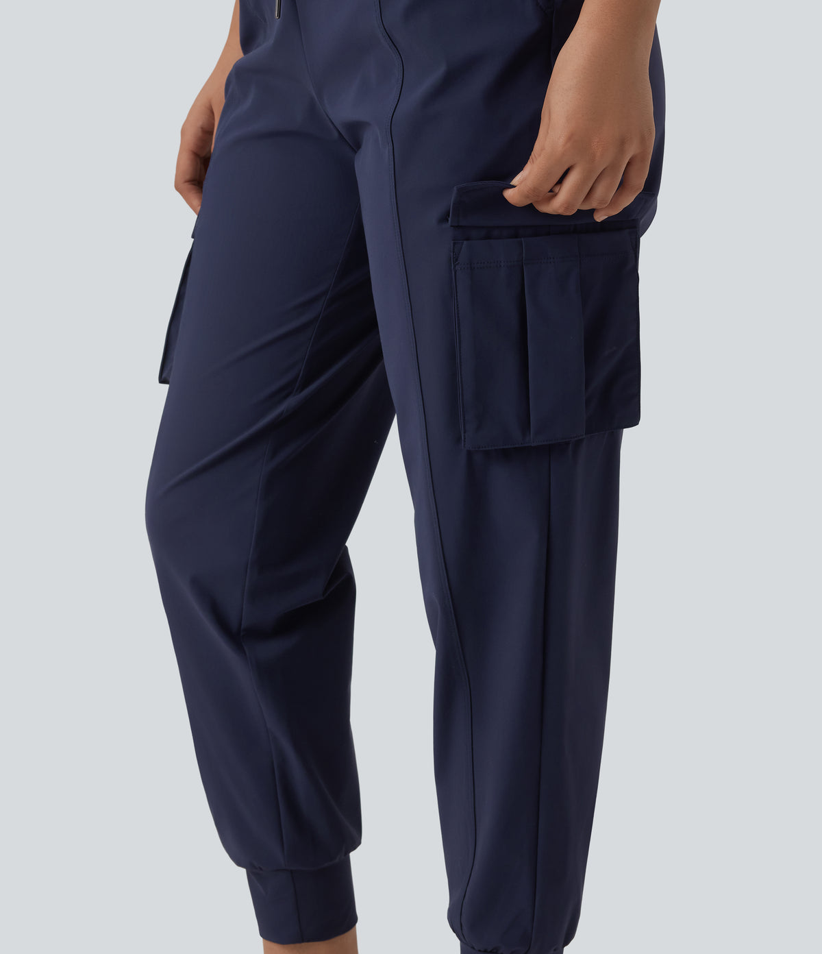 High Waisted Drawstring Quick Dry InstantCool Casual Cargo Joggers with Pockets-UPF40+ — Peacoat — view 6