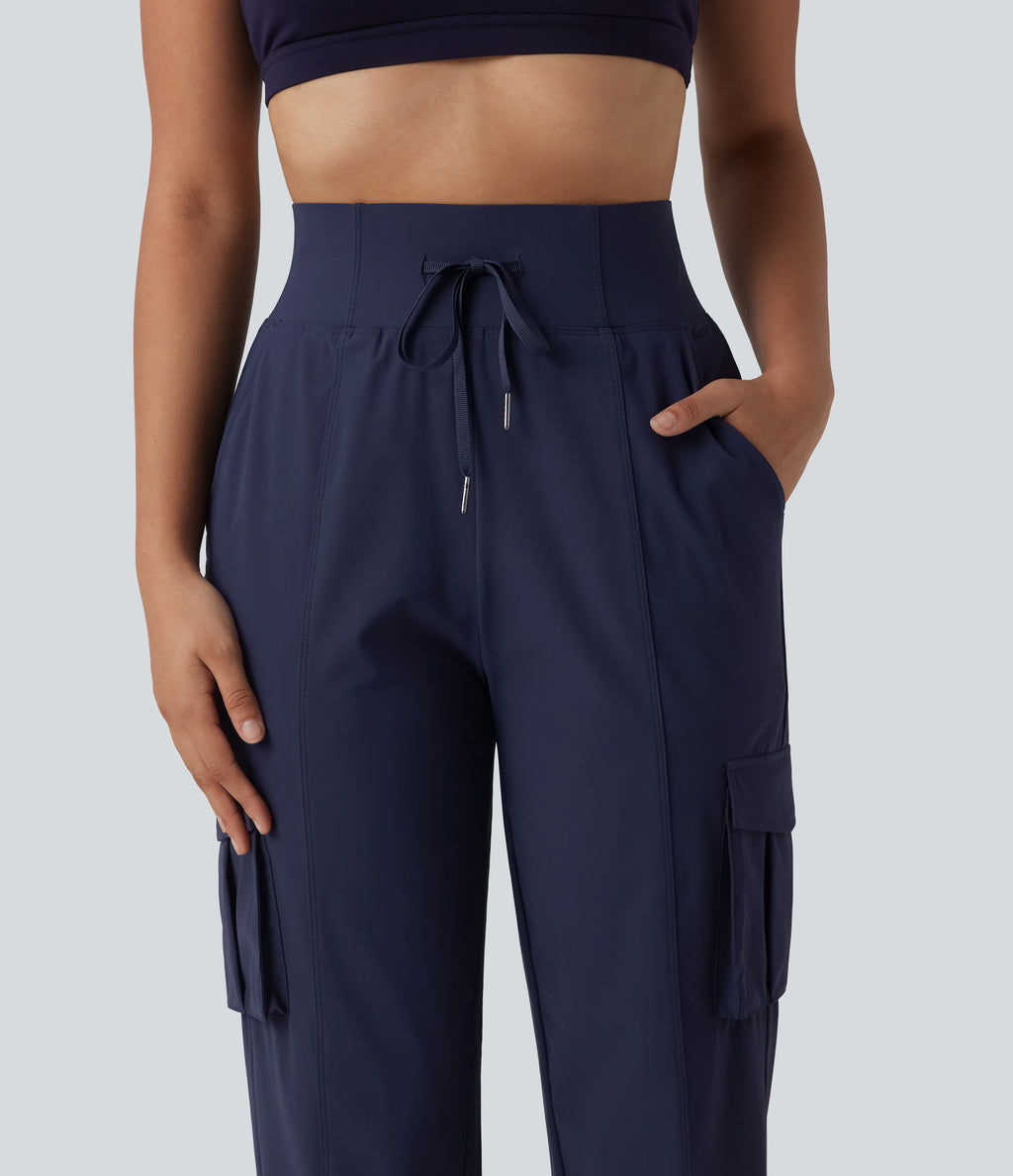 High Waisted Drawstring Quick Dry InstantCool Casual Cargo Joggers with Pockets-UPF40+ — Peacoat — view 4