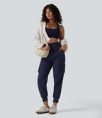 High Waisted Drawstring Quick Dry InstantCool Casual Cargo Joggers with Pockets-UPF40+ — Peacoat — view 7