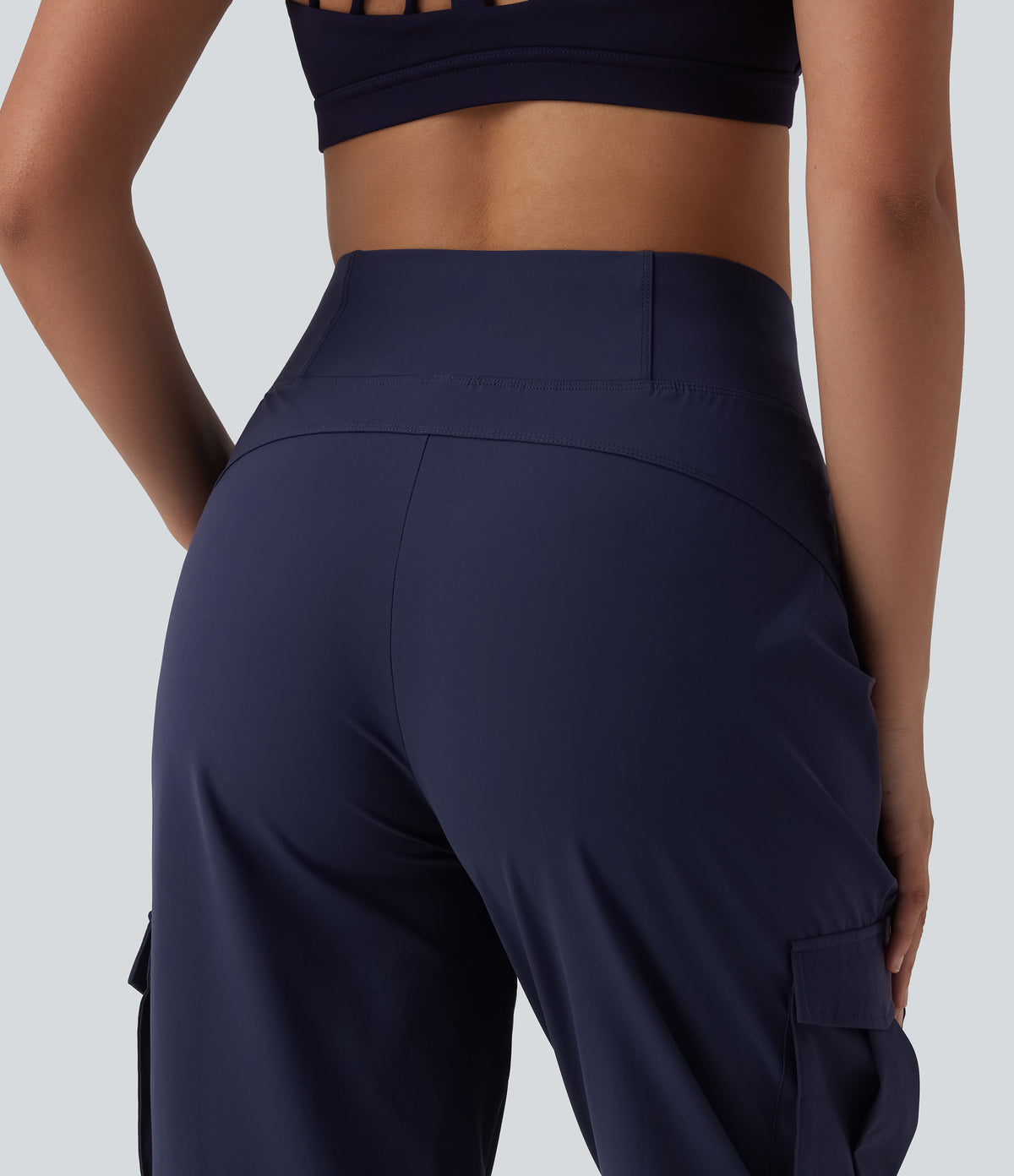 High Waisted Drawstring Quick Dry InstantCool Casual Cargo Joggers with Pockets-UPF40+ — Peacoat — view 5