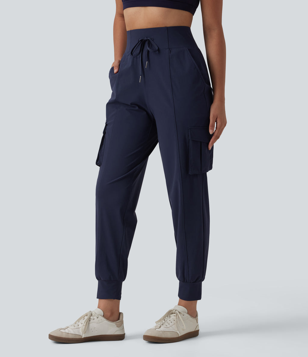 High Waisted Drawstring Quick Dry InstantCool Casual Cargo Joggers with Pockets-UPF40+ — Peacoat — view 1