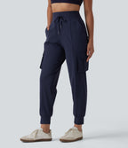 High Waisted Drawstring Quick Dry InstantCool Casual Cargo Joggers with Pockets-UPF40+ — Peacoat — view 1