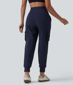 High Waisted Drawstring Quick Dry InstantCool Casual Cargo Joggers with Pockets-UPF40+ — Peacoat — view 2