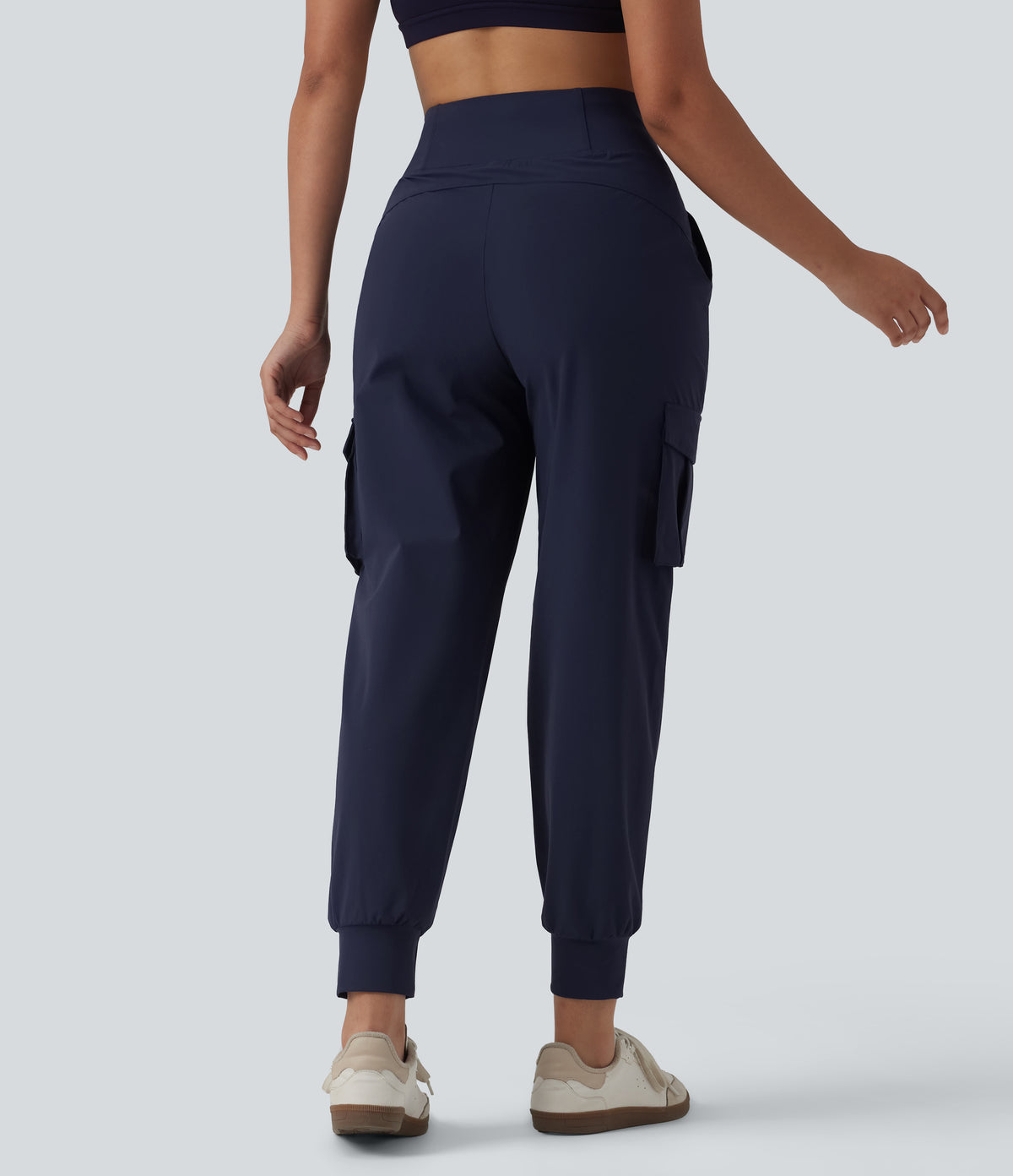 High Waisted Drawstring Quick Dry InstantCool Casual Cargo Joggers with Pockets-UPF40+ — Peacoat — view 2