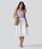 High Waisted Embroidery Eyelet Resort A-line Skirt — White — view 7