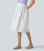 High Waisted Embroidery Eyelet Resort A-line Skirt — White — view 5
