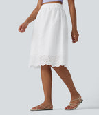 High Waisted Embroidery Eyelet Resort A-line Skirt — White — view 3