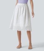 High Waisted Embroidery Eyelet Resort A-line Skirt — White — view 4