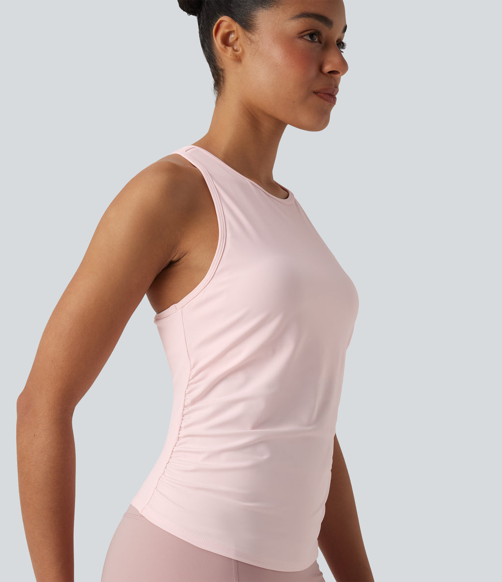 Round Neck Racerback InstantCool Yoga Tank Top — Primrose Pink — view 6