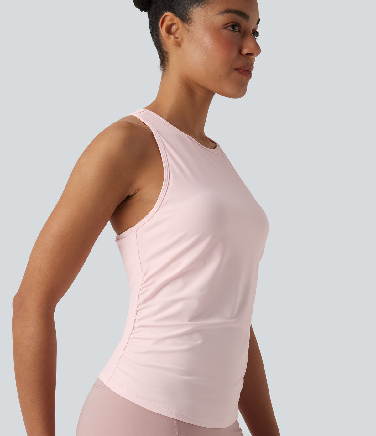 Round Neck Racerback InstantCool Yoga Tank Top — Primrose Pink — view 6