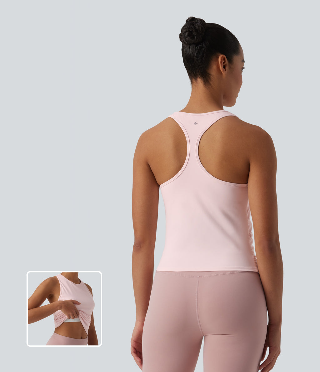 Round Neck Racerback InstantCool Yoga Tank Top — Primrose Pink — view 1
