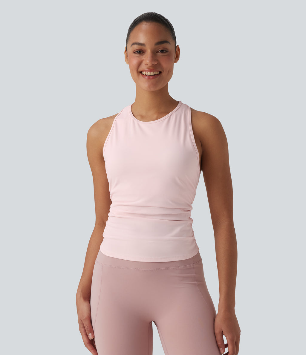 Round Neck Racerback InstantCool Yoga Tank Top — Primrose Pink — view 2