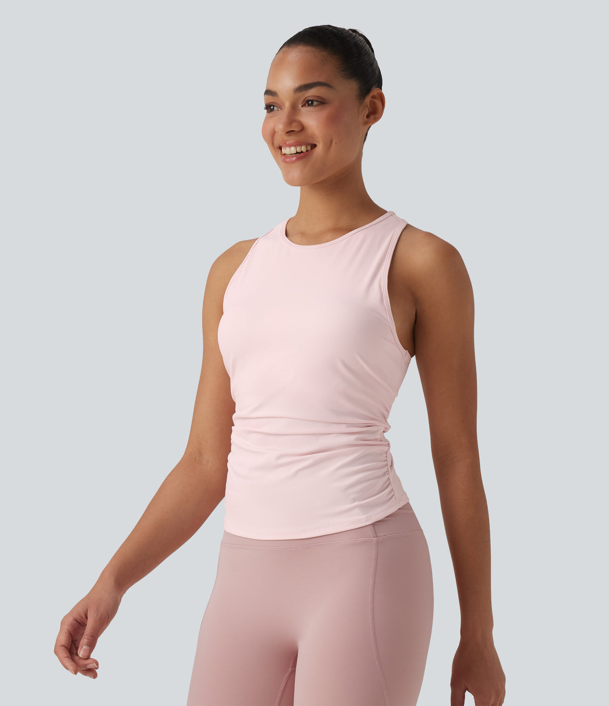 Round Neck Racerback InstantCool Yoga Tank Top — Primrose Pink — view 3