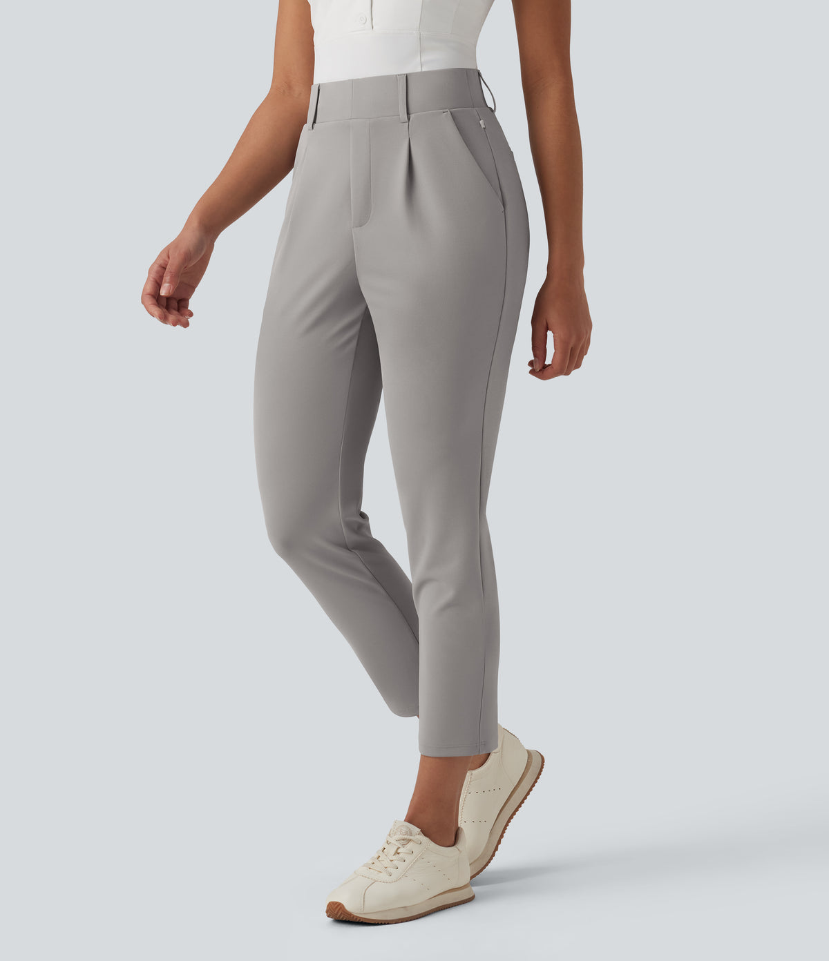 High Waisted Tapered Crepe Golf Trousers with Pockets — Paloma — view 3