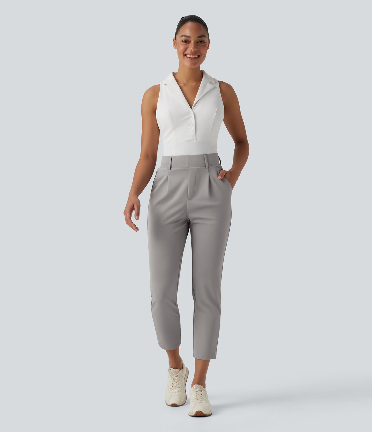 High Waisted Tapered Crepe Golf Trousers with Pockets — Paloma — view 7