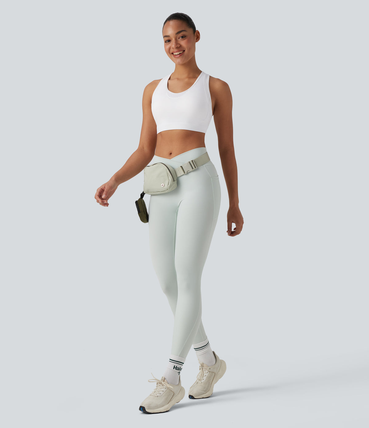 Medium Support Racerback Cut Out Workout Sports Bra — White — view 6