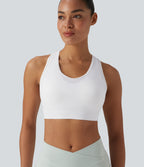 Medium Support Racerback Cut Out Workout Sports Bra — White — view 5