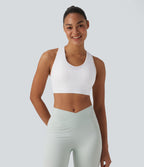 Medium Support Racerback Cut Out Workout Sports Bra — White — view 2