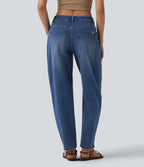 Low Rise Barrel Leg Casual Jeans with Pockets — Tide Blue Denim — view 2