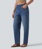 Low Rise Barrel Leg Casual Jeans with Pockets — Tide Blue Denim — view 3